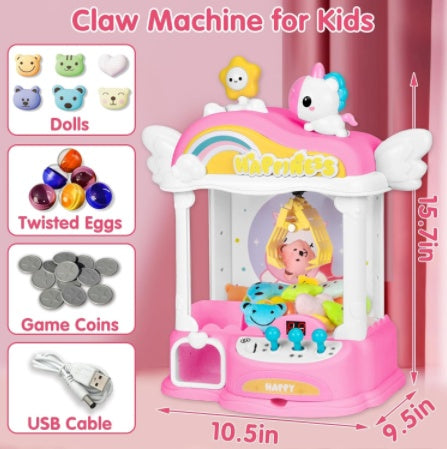 Girl's Mini Claw Machine, 40.64cm Unicorn Toy Suitable For Children Aged 6-8, Arcade Game Toy Vending Machine, With LED Lights And Adjustable Sound Gift
