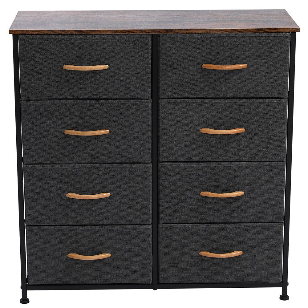 4 Tier Wide Drawer Dresser Storage Unit with 8 Easy Pull Fabric Drawers and Metal Frame Wooden Tabletop for Closets Nursery Dorm Room Hallway Gray