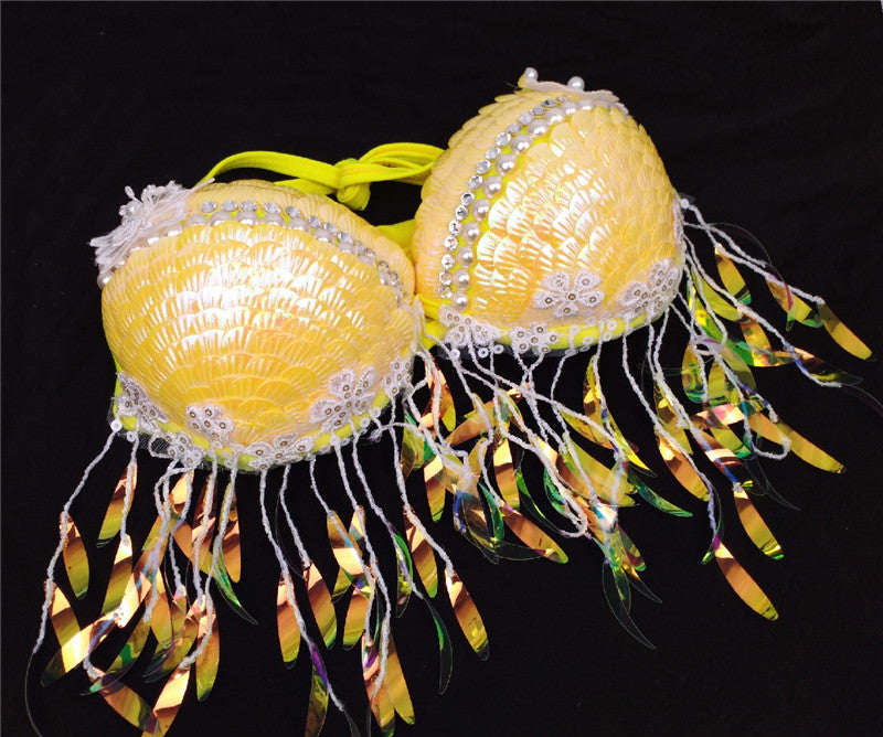 Mermaid Sequined Shell Bikini Top Bra