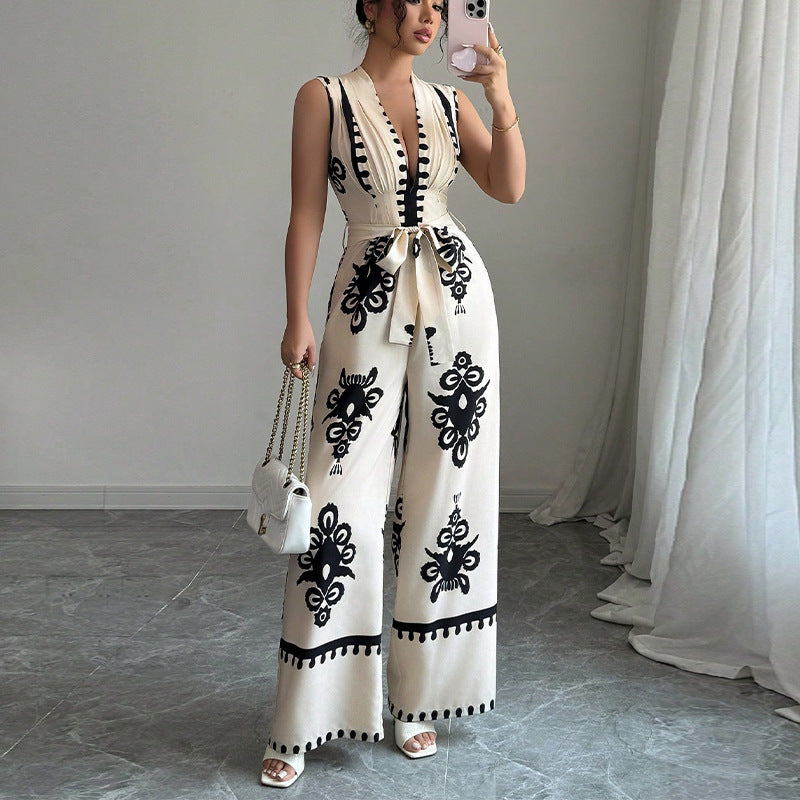 Summer Sleeveless Waistband Jumpsuit For Women