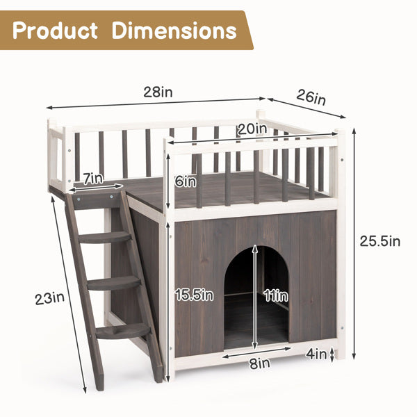 72x56x65cm 2-Storey Cat House With Ladder