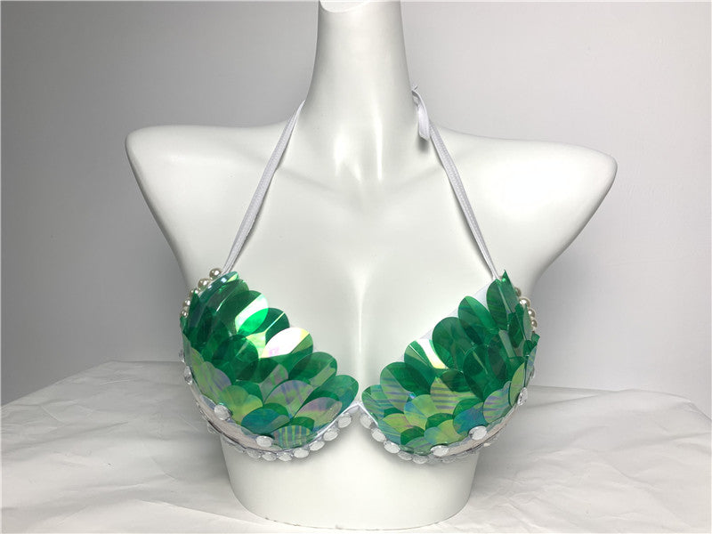 Mermaid Sequined Shell Bikini Top Bra