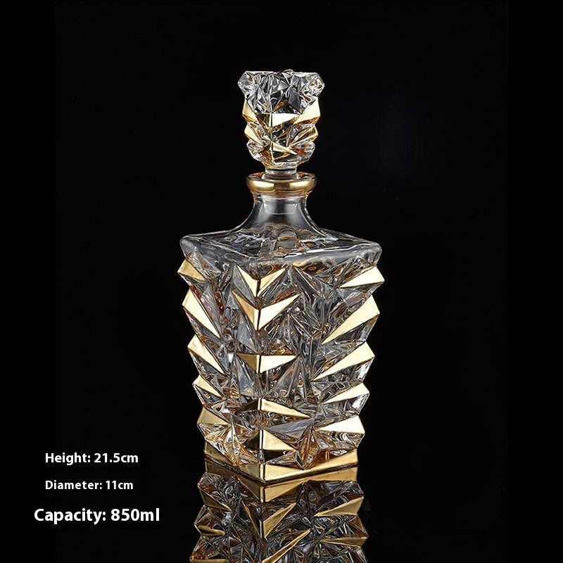 Luxury Gold Whiskey Shot Glass Wine Bottle Stainless Steel Rotating Cup Holder Gift Set Crystal Glass Wine Glass