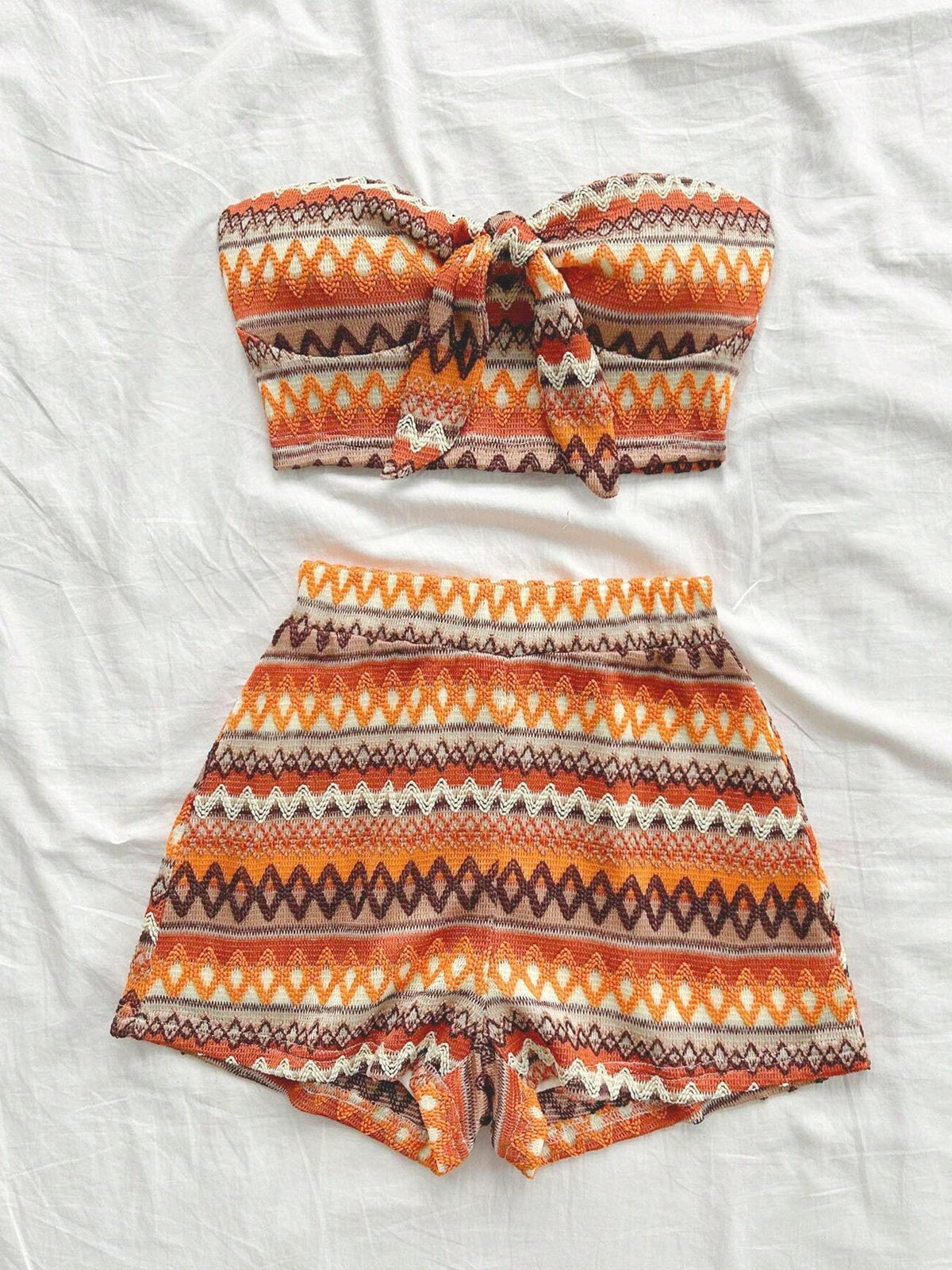 Women's Sexy 2pcs Set Summer Colorful Striped Elastic Suitable For Vacation And Daily Travel