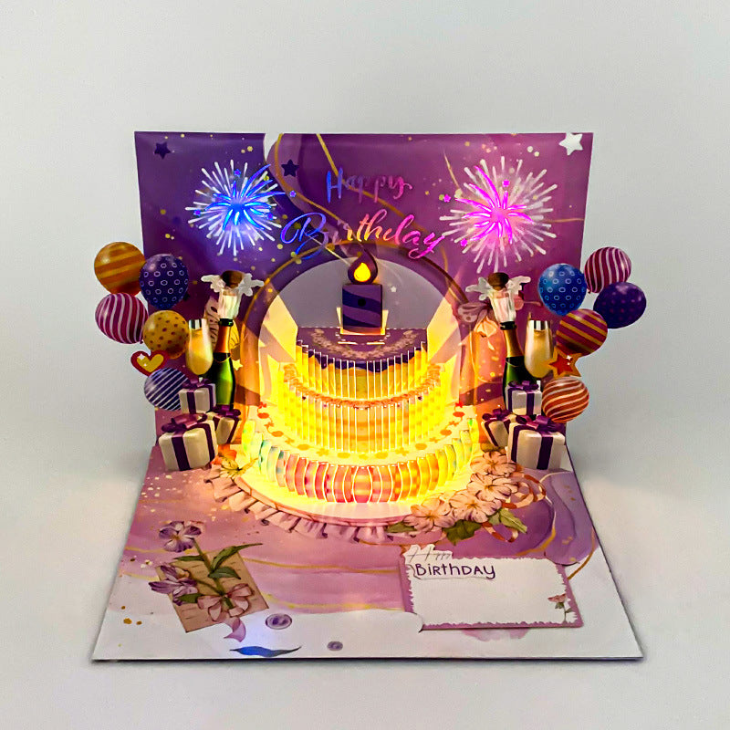 Light Music Blowing 3d 3d Cake Greeting Card