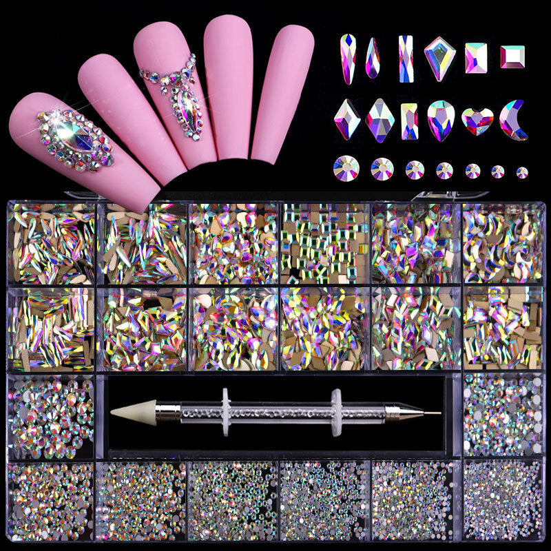 Boxed 21 Grid Nail Rhinestone Flat Glass Rhinestone