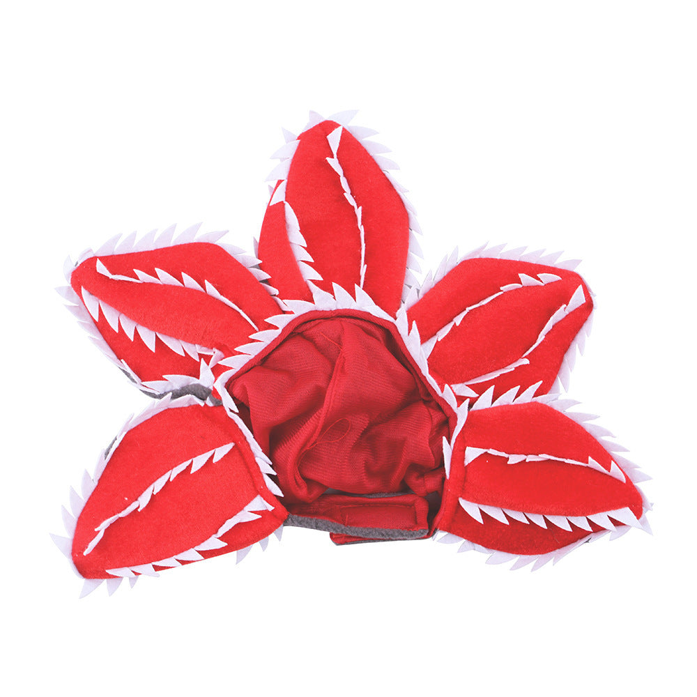 Dog Halloween Chomper Costume - Pet Holiday Demon Hat Scary Headband Flower Cosplay Outfits Funny Headwear Stranger Clothes For Medium Dog