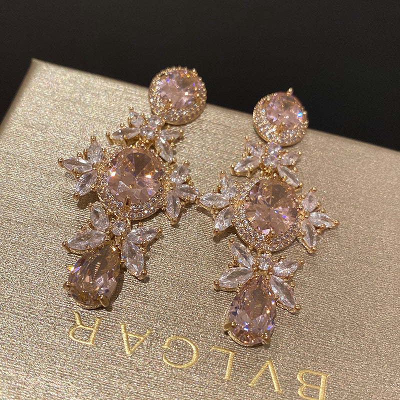 Large Diamond Crystal Flower Earrings Luxurious And Elegant