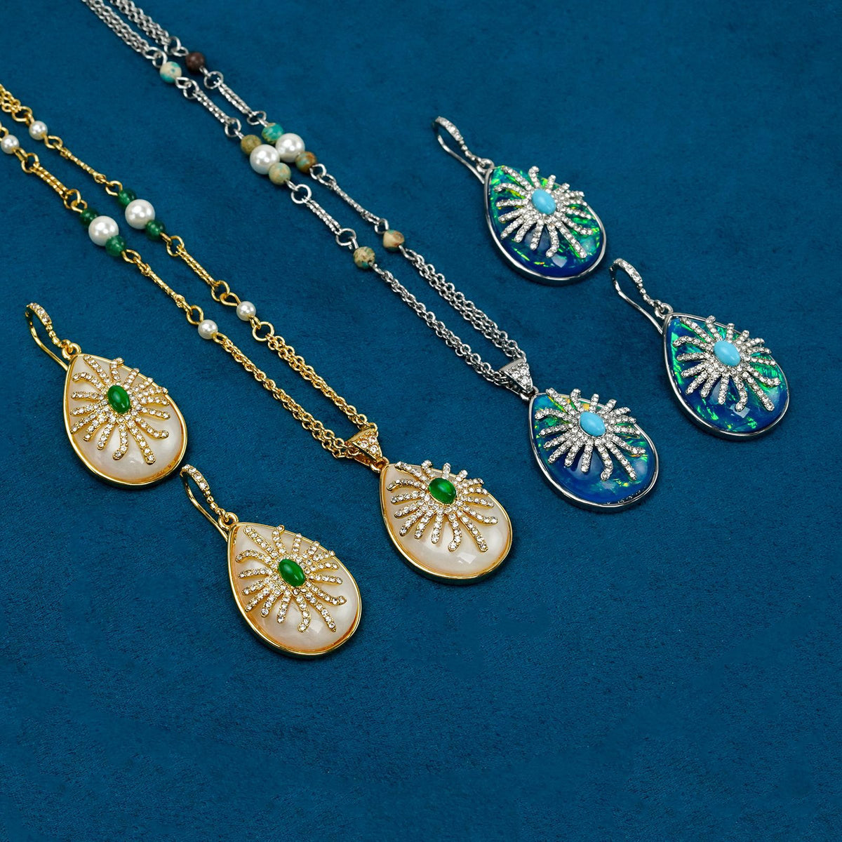 Temperament Palace Feng Shui Drop Shaped Earnail Necklace Set