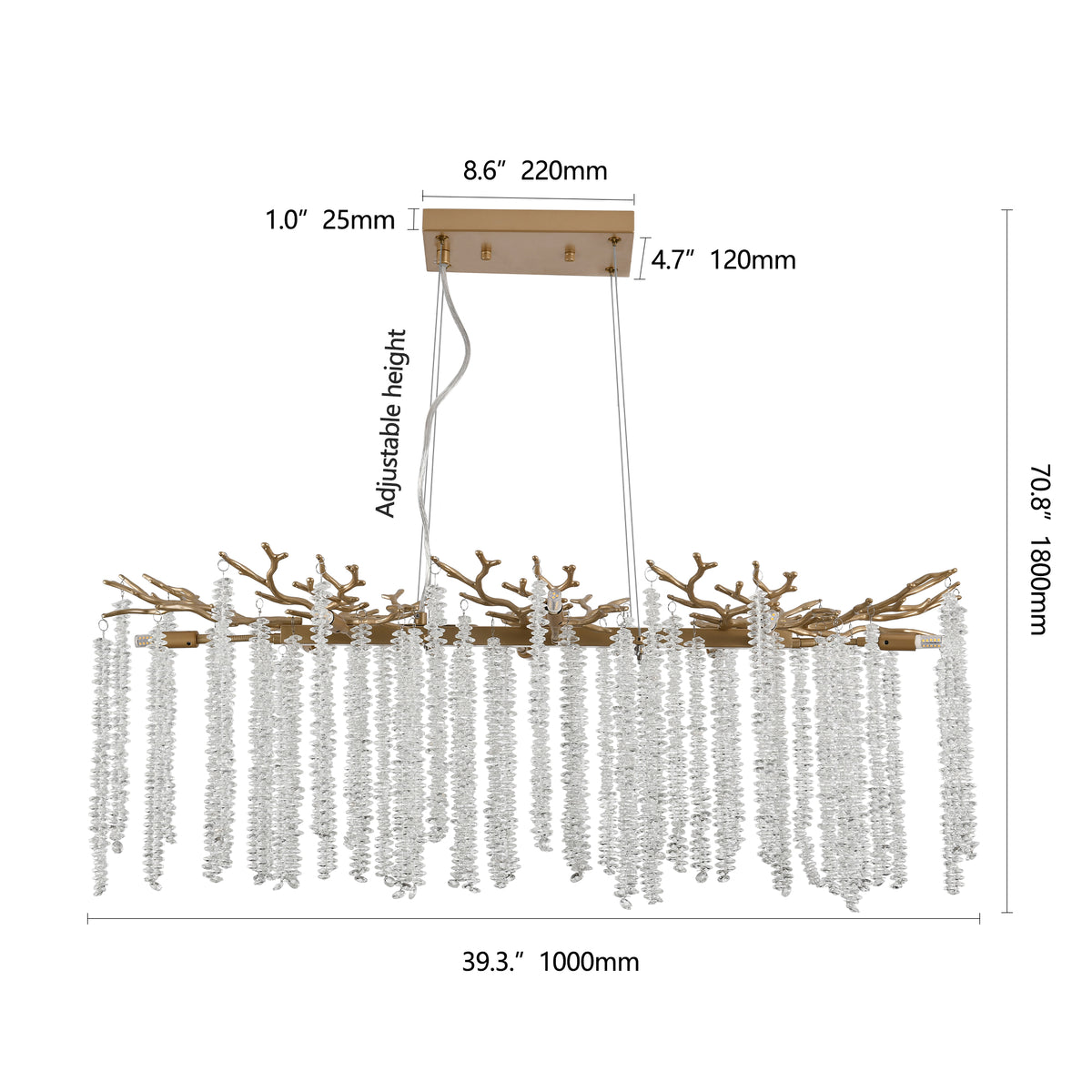 39-inch Modern Golden Pendant Light With Cascading Crystal Strands, Ideal For Living Room, Dining Room And Foyer, High-End Decorative Lighting Fixture Bulb Not Included