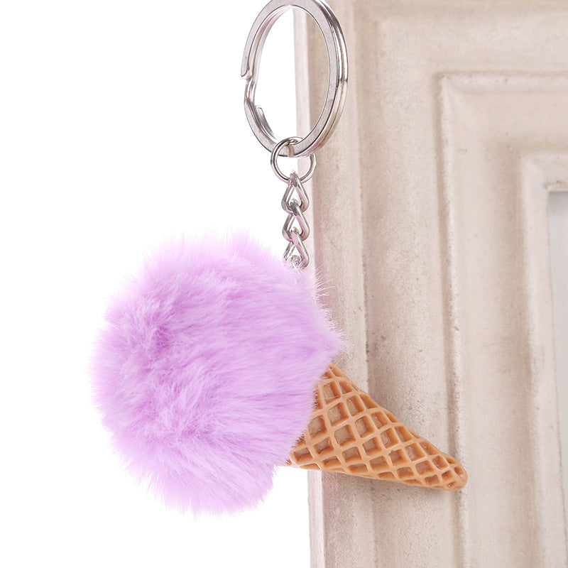 Acrylic Ice Cream Key Chain Ice Cream Fur Ball Key Chain Imitating Fur Ball Donut Car Key Chain Pendant