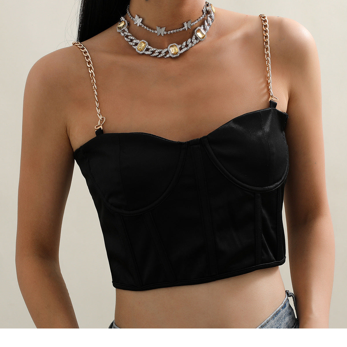 Women's Jewelry Exaggerated Diamond-Studded Cuban Buckle Necklace