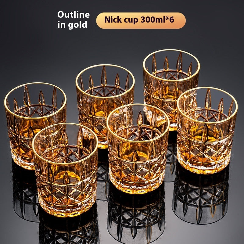 Luxury Gold Whiskey Shot Glass Wine Bottle Stainless Steel Rotating Cup Holder Gift Set Crystal Glass Wine Glass