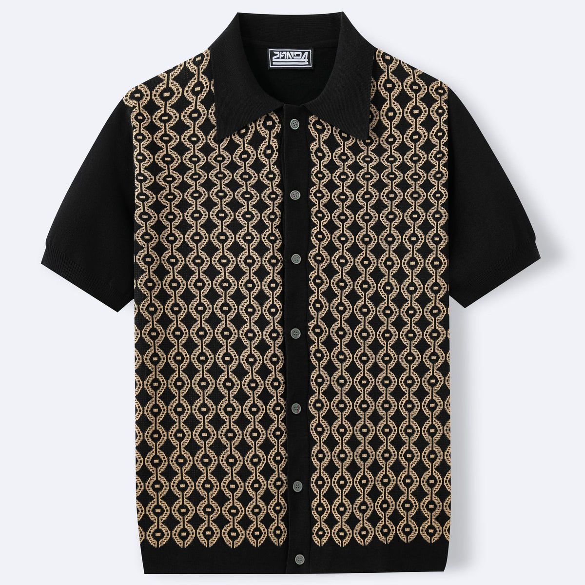 Summer Tencel Short-Sleeved Sweater Lapel Jacquard Cardigan for Men