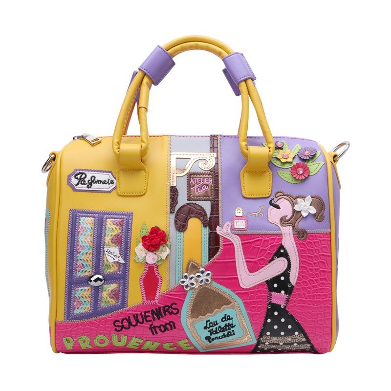 European and A merican Style Women Girl Solid Zipper Tote Cartoon Embroidery Messenger Travel Handbag Shoulder Bag