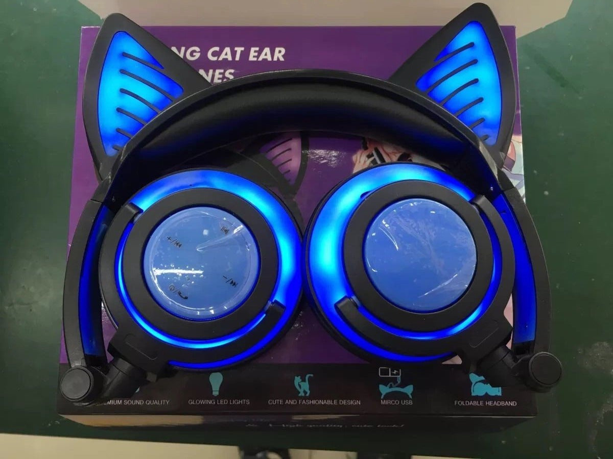 Cat Ears Glow Charging Wireless Bluetooth Headset Fold Up