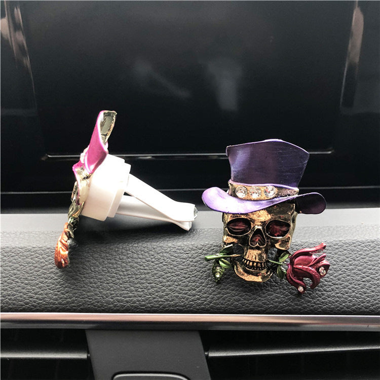 Halloween New Funny Retro Metal Skull Fashion Alloy Retro Roses Purses Anime Car Decoration Car Accessories