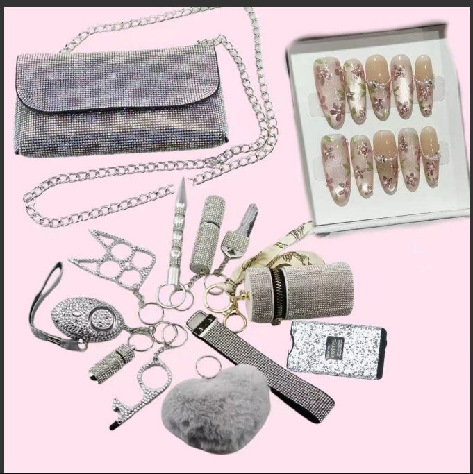 2025 New Arrival Shouder Bag Lady Defense Keychain Set-Free Fake Nails