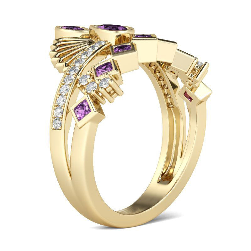 Crown Charm Purple Diamond Wedding Diamond Ring