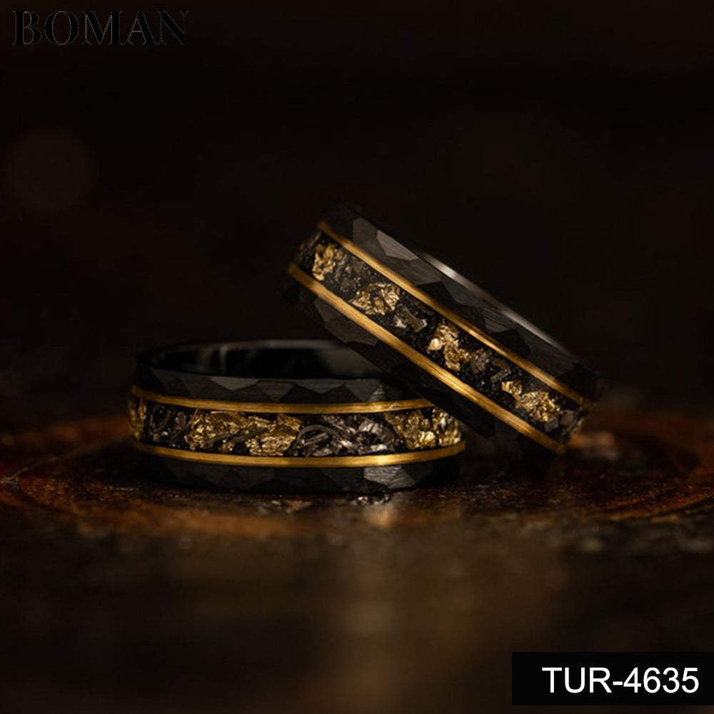 8mm Tungsten Steel Flat Hammer Pattern Electric Black Ring