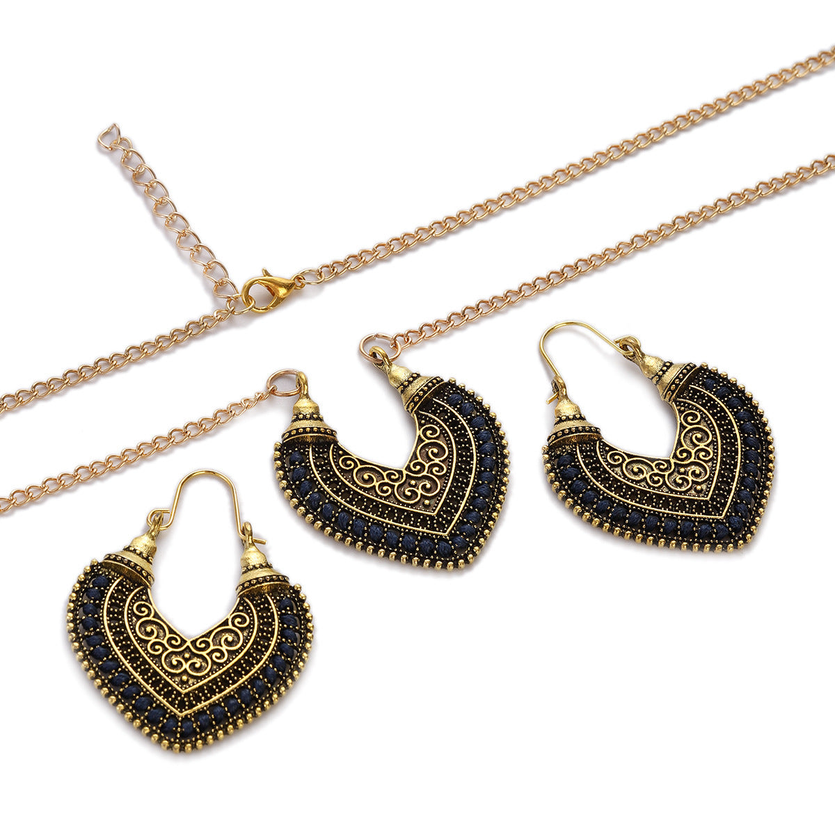 Colored Rope Winding Earrings Necklace Two-Piece Set