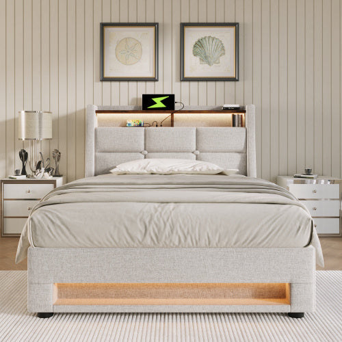 A Metal Bed Frame Made Of Linen Material