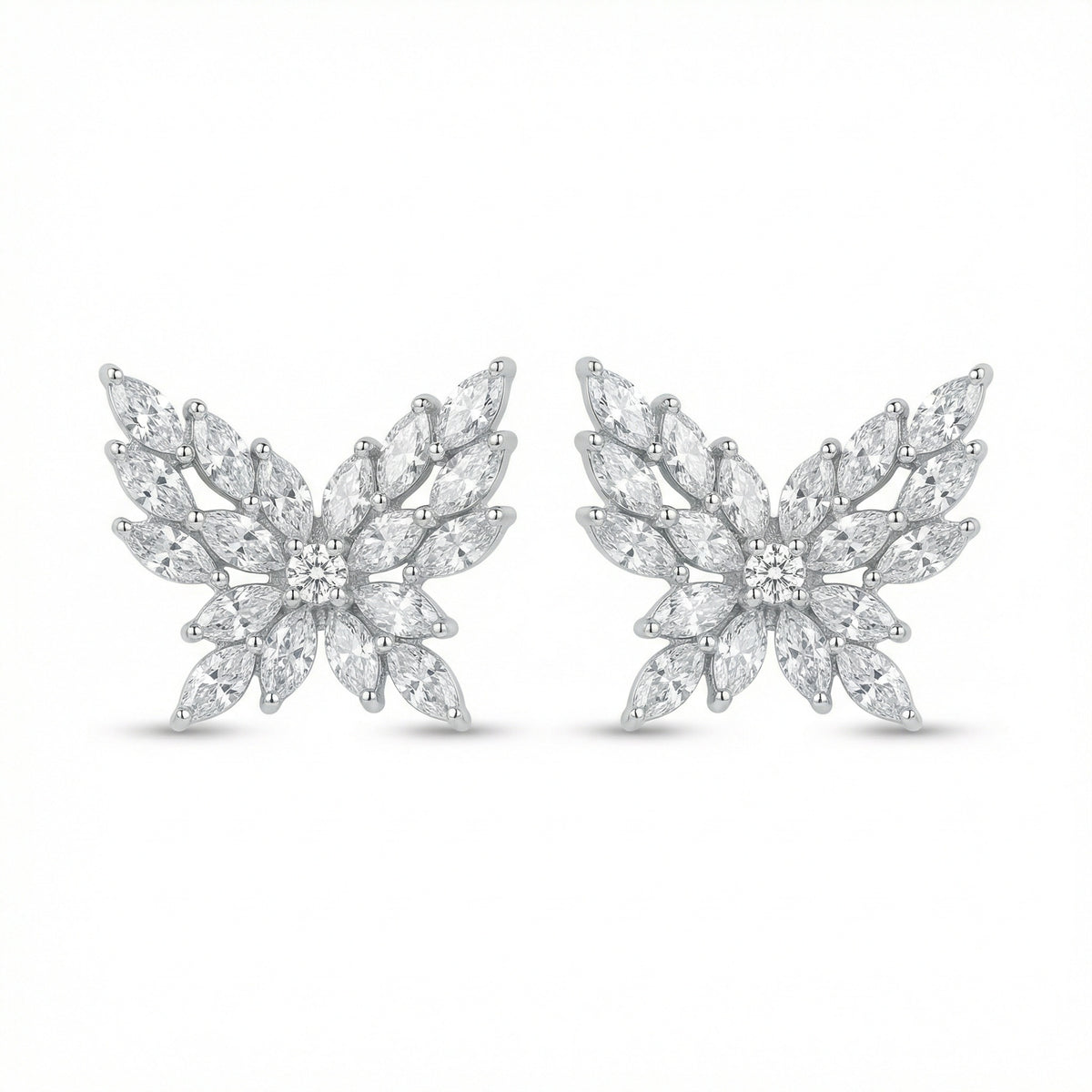 925 Sterling Silver Sparkling Marquise Cut Gemstone Butterfly Stud Earrings in Elegant Sterling Silver