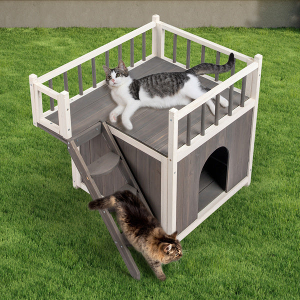 72x56x65cm 2-Storey Cat House With Ladder