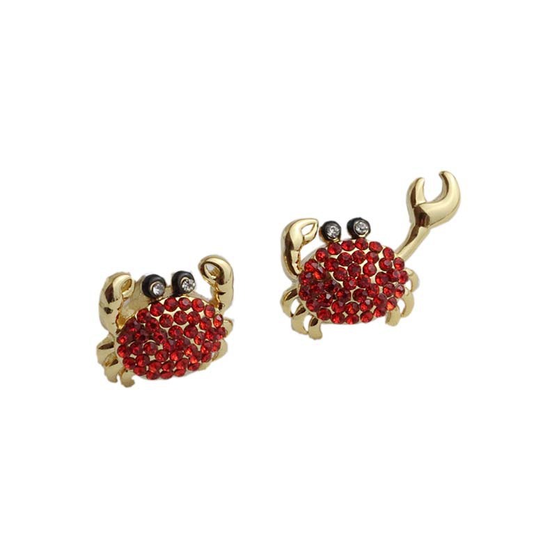 Red Diamond Like Asymmetric Small Crab Earrings