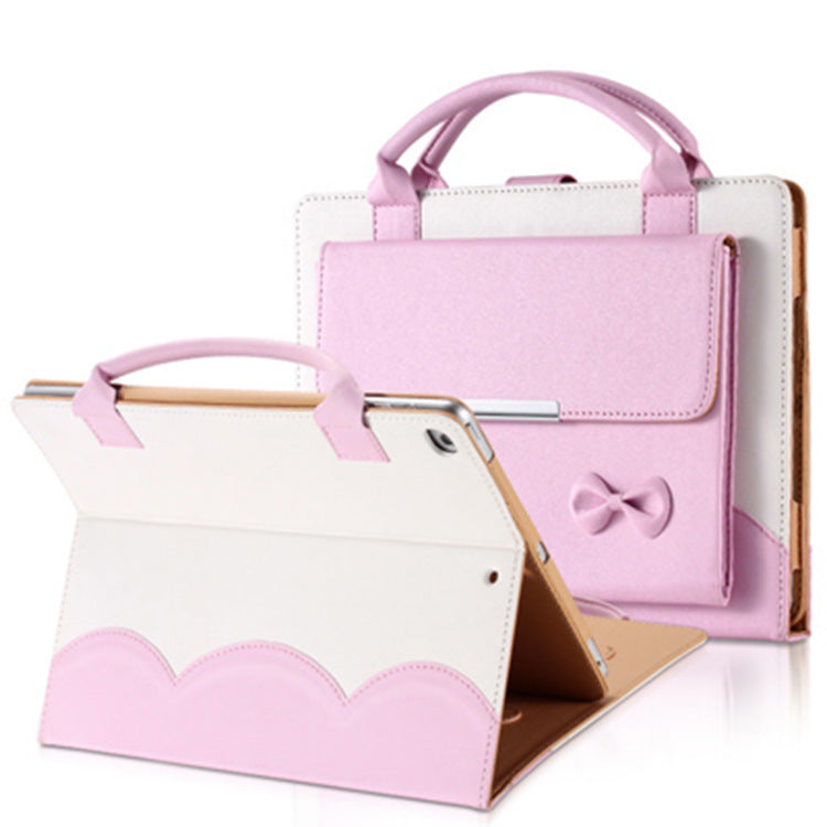 Compatible with Apple, New IPAD9.7 Protective Cover Mini234 Bow Handbag Pro11 Flat 10.5 Leather Case