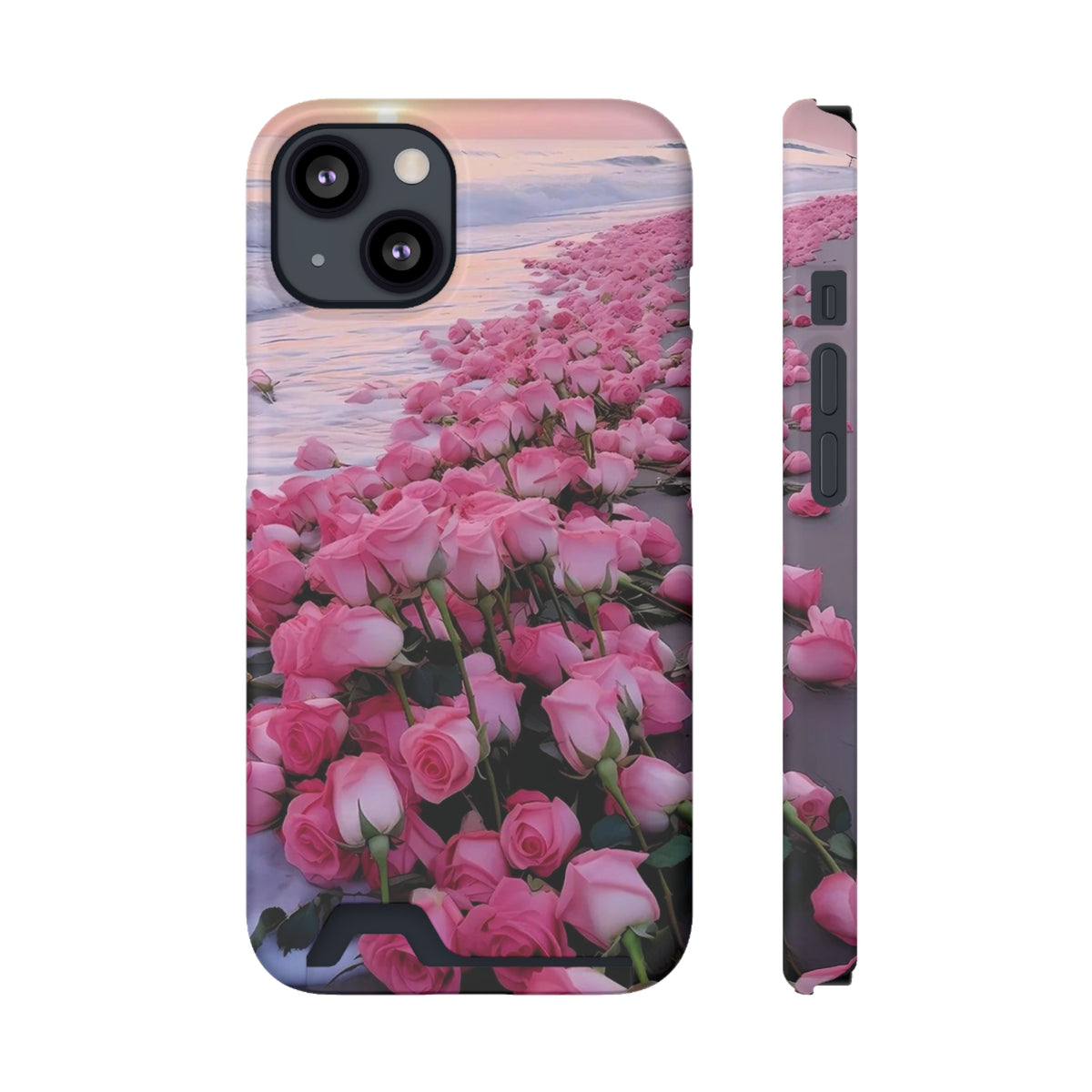 Pink Rose Phone Case With Card Holder