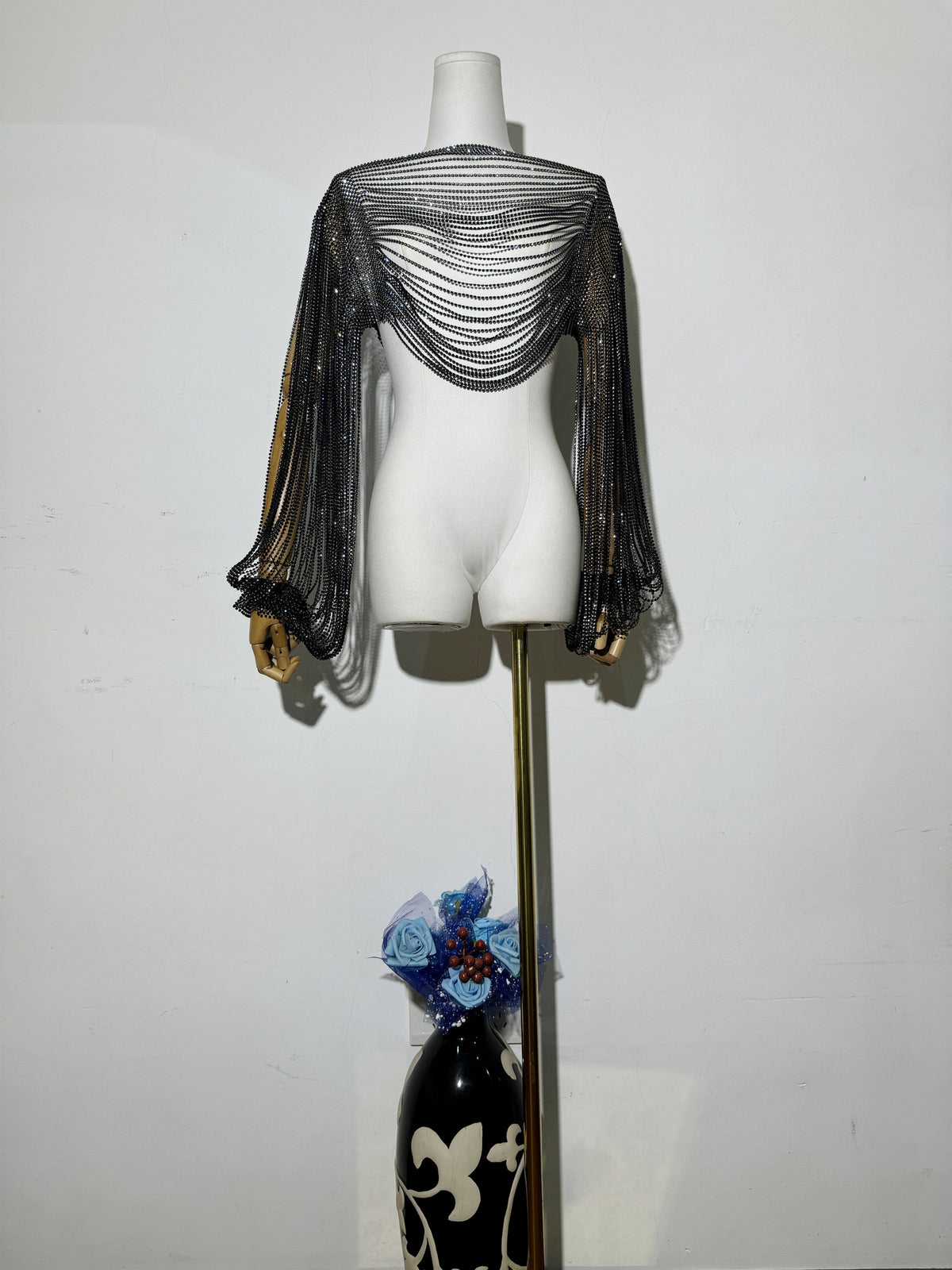 Diamond-Embellished Accessory Shawl Long-Sleeve Top