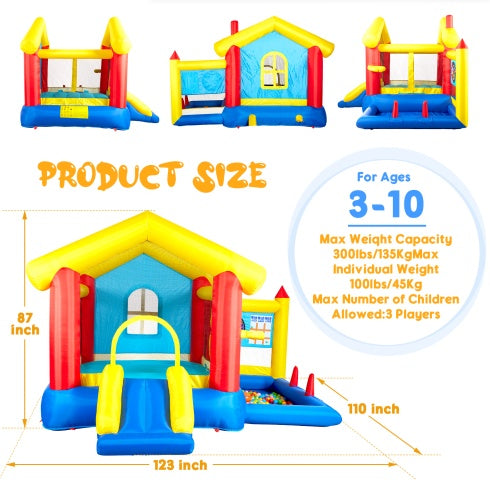 8 In 1 Inflatable Bounce House With Blower Basketball Hoop Ocean Balls Ring-Toss Game Target And Sticky Ball Game For Kids