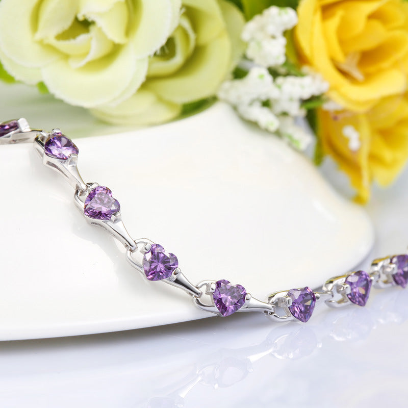 S925 Sterling Silver Bracelet Inlaid Purple Diamond
