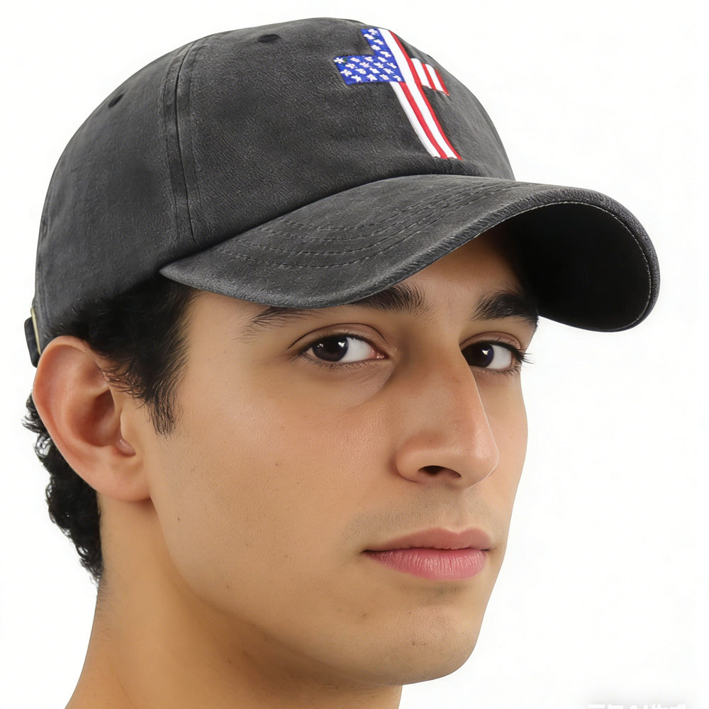 Christian American Flag Cross Baseball Cap Adjustable Embroidered Jesus Hat Patriotic Religious Gift For Men Women