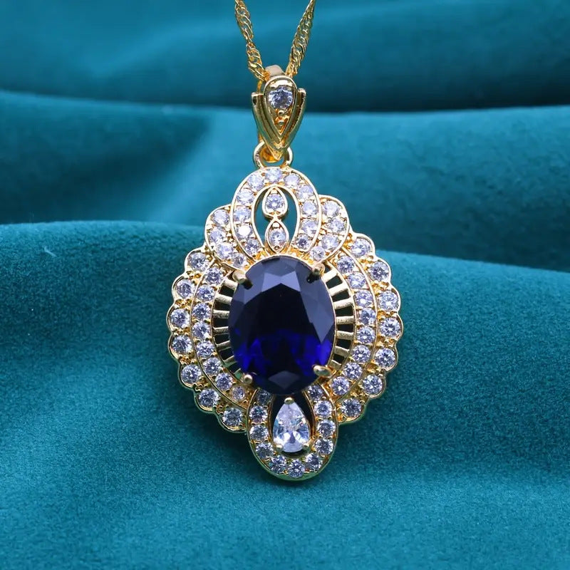 Geometric Design Heavy Industry Over Zircon-inlaid Pendant Necklace