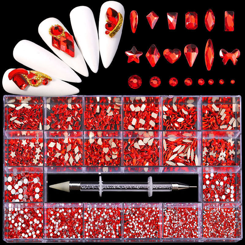 Boxed 21 Grid Nail Rhinestone Flat Glass Rhinestone