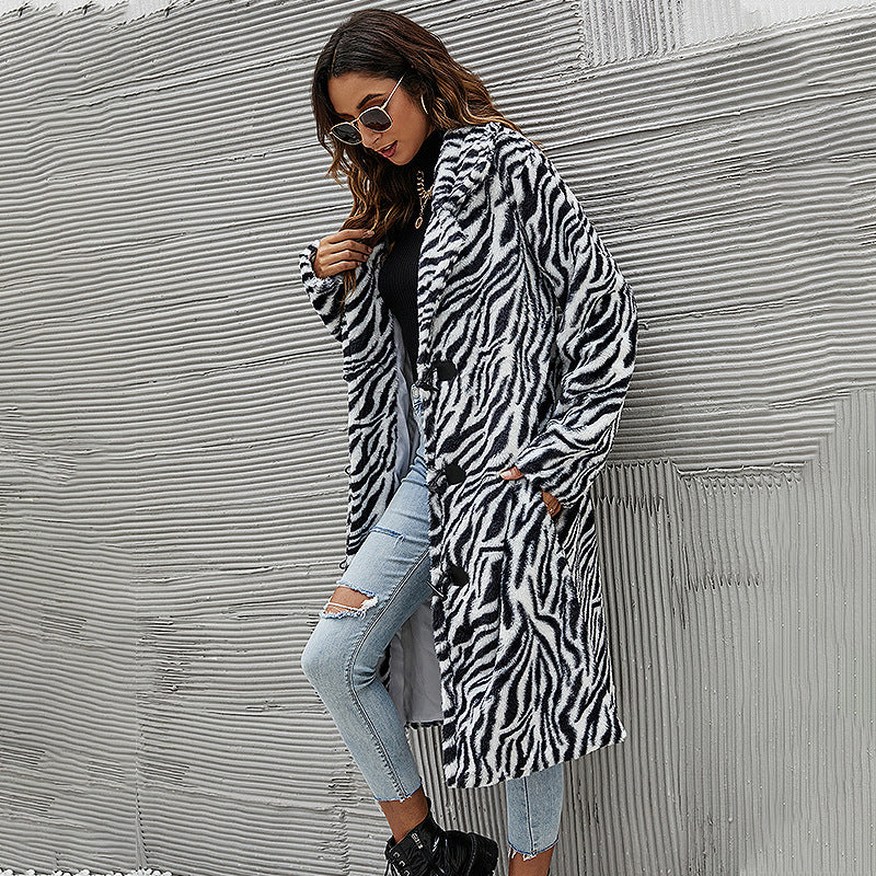 Zebra Print Horn Button Long Sleeves