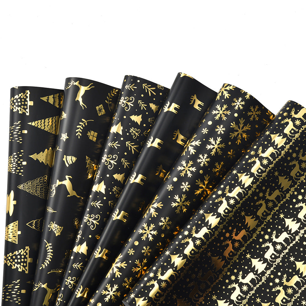 Vintage Black Gold Elk Snowflake Christmas Tree Wrapping Paper