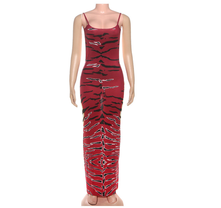 Bodycon Dress With A Unique Print And A Backless Design.
