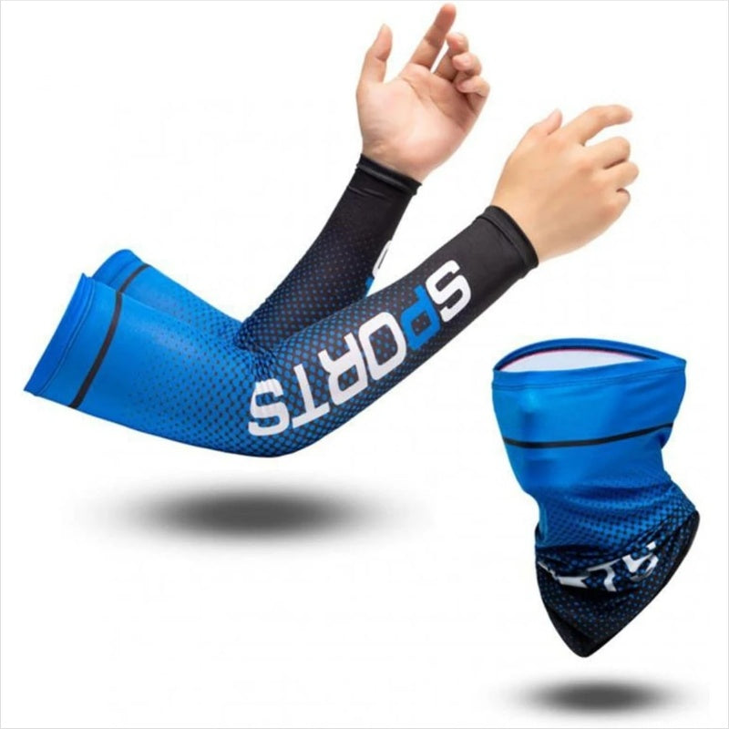 UV Resistant Ice Silk Cooling Set - 1 Pair Arm Sleeves 1 Face Mask Scarf, Sun Protection For Running, Cycling, Outdoor Sports
