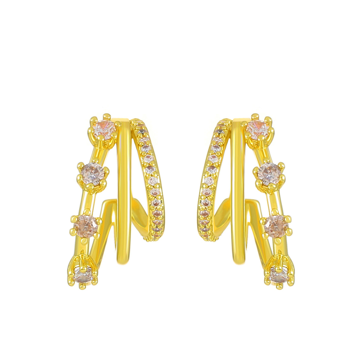 Fashion Three Rings Multilayer Diamond Earrings