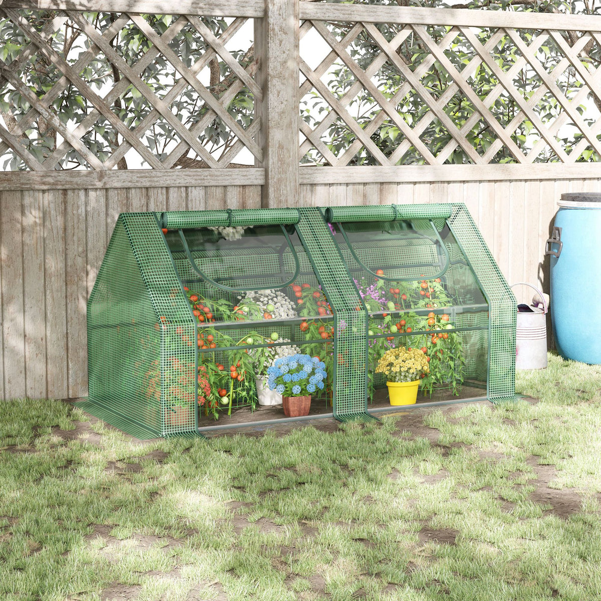 6' x 3' x 3' Portable Greenhouse, Garden Hot House with Two PE/PVC Covers and 2 Roll Up Windows, Green