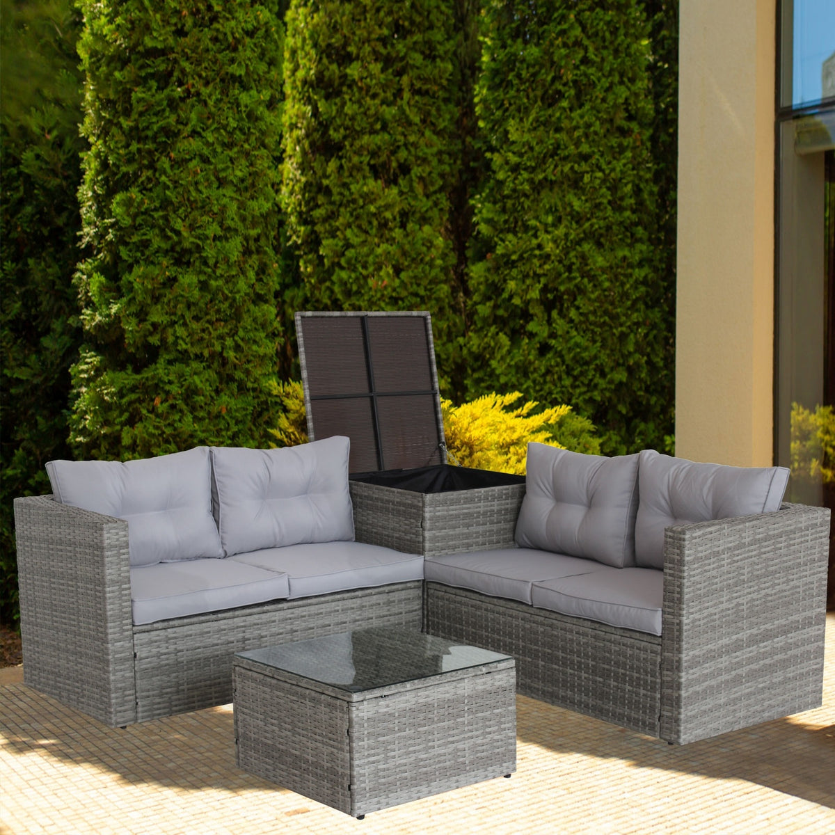 4Pc Patio Sectional Wicker Rattan Sofa Set W Storage Box Grey