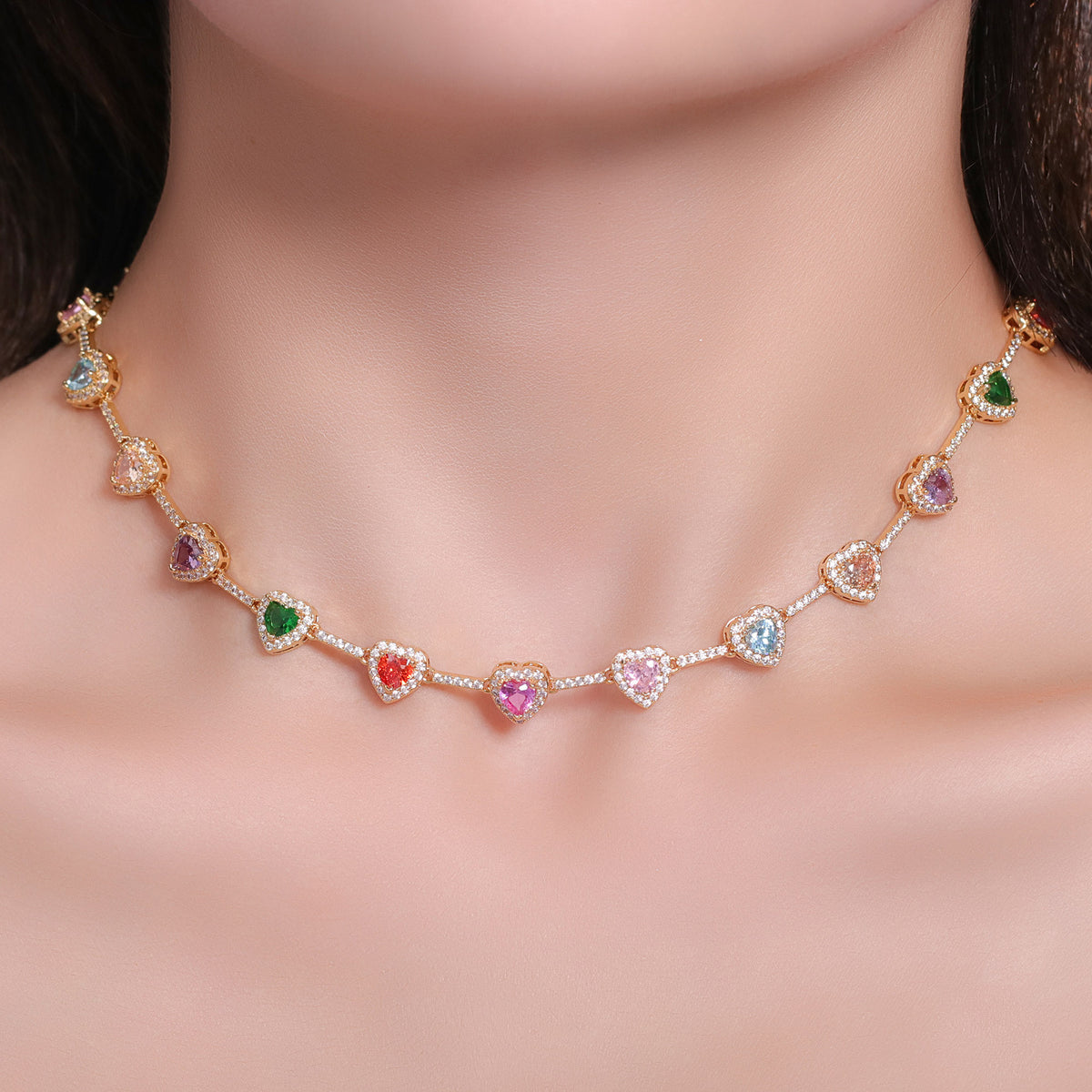 Candy Color Heart Color Zircon Necklace Ornament
