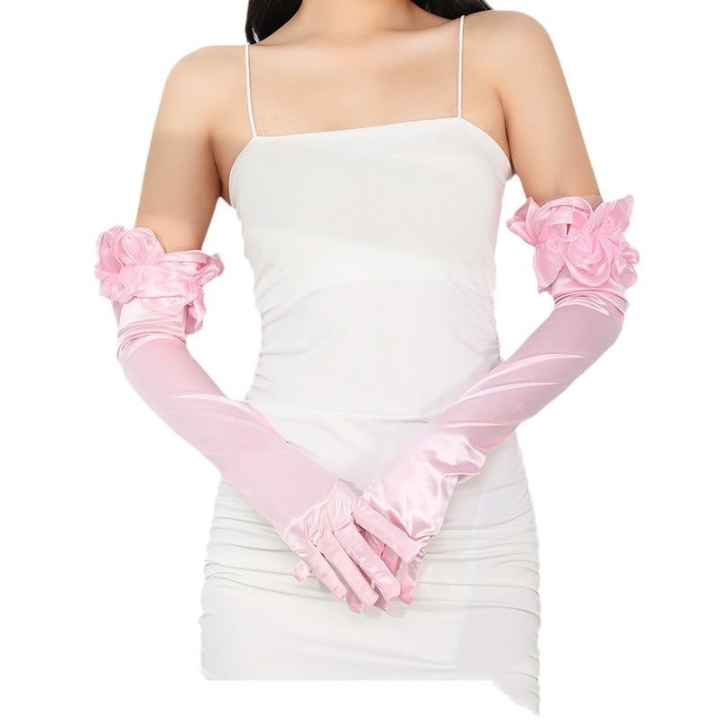 Satin Stretch Long Wedding Dress Etiquette Gloves Elegant