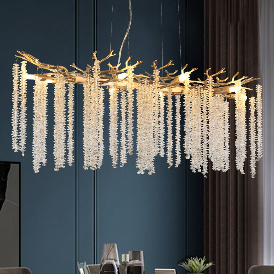 39-inch Modern Golden Pendant Light With Cascading Crystal Strands, Ideal For Living Room, Dining Room And Foyer, High-End Decorative Lighting Fixture Bulb Not Included