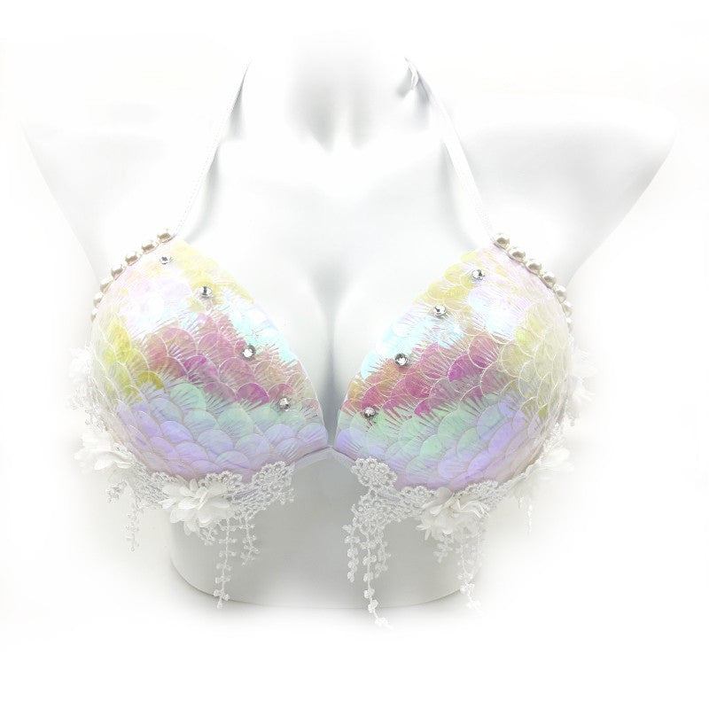 Mermaid Sequined Shell Bikini Top Bra