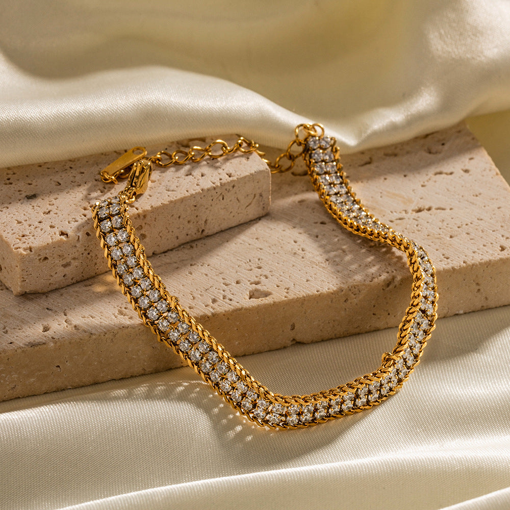 18K Gold Double-Layer White Zircon Bracelet