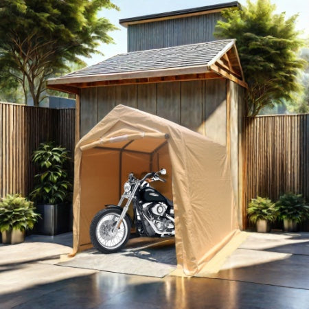 7x12ft Outdoor Portable Gazebo Storage Shelter Shed With 2 Roll Up Zipper Doors & Vents Carport For Motorcycle Waterproof And UV Resistant Anti-Snow Portable Garage Kit Tent, Sand